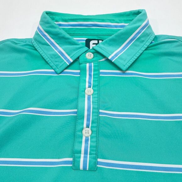 FootJoy Golf Polo Shirt Men Size Large Green Blue Striped Legends Resort Myrtle - Picture 4 of 13